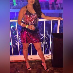 Colorful sequin dress gold pink blue M
